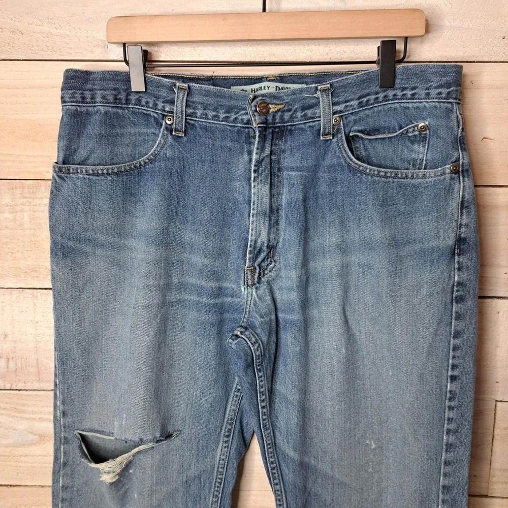 Bikercore Thrashed‎ Harley Davidson Jeans Men's 36x34 Straight Leg Relaxed Fit